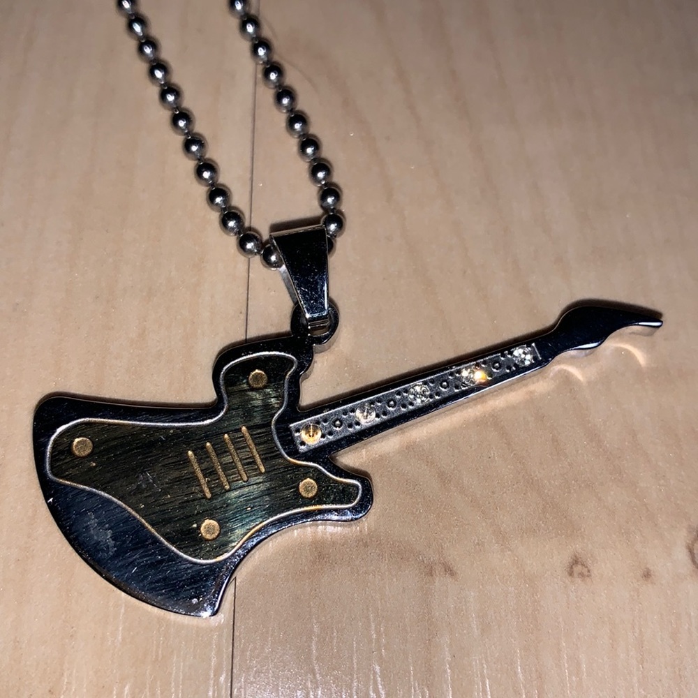 STAINLESS STEEL & CZ Solid Electric Guitar Necklace